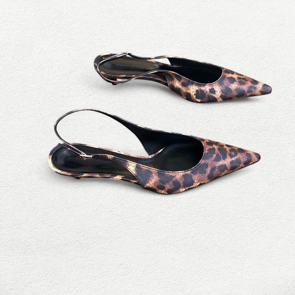 Source Unknown Lafu Leopard Print Satin Slingback… - image 1